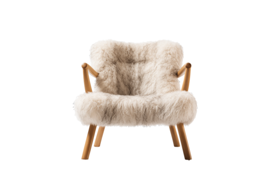 A fur-covered accent chair with maple wood