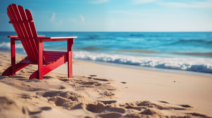 Fototapeta na wymiar Red vintage beach chair on the sand beach