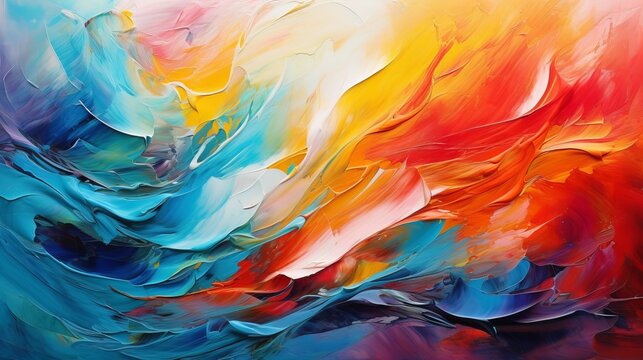 abstract symphony of colors, in the style of rich thick impasto painting, visionary abstract painting, 16:9