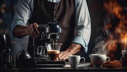 Fototapeta na wymiar Professional Barista Preparing Coffee in Cafe