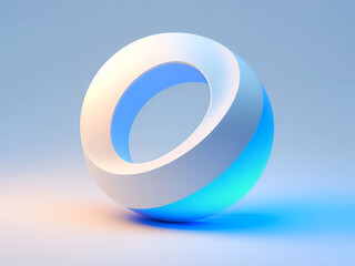design moderno di oggetto d'arte luminoso a sfera, bianco e blu, su sfondo bianco