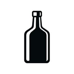 Black and white alcohol bottle icon, whisky or other hard liquor. 
