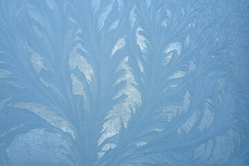 Ice texture on the window in winter. Frost pattern