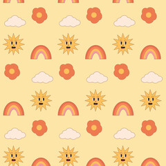 groove pattern in vintage style, vector. Orange sun