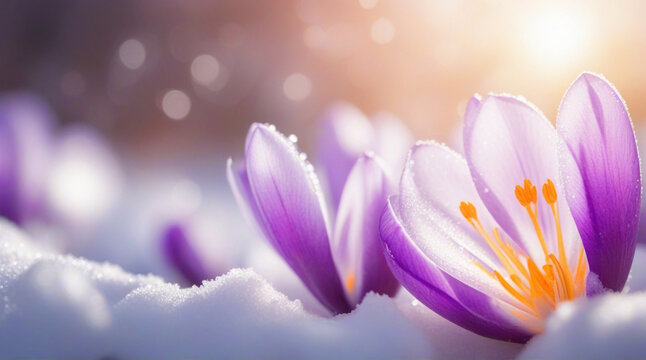 Flower in snow with lightning effects. AI
