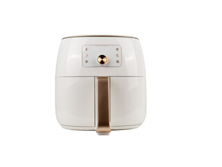 White fryer isolated on white background. Deep fryer close up.