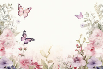 Watercolor floral spring white flower beauty background plant card summer nature design butterfly background