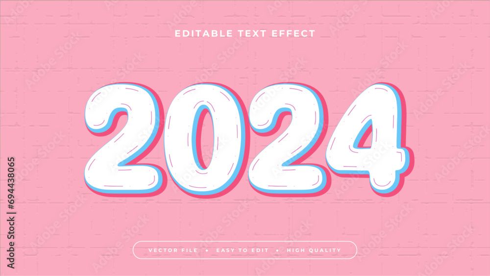 Poster pink blue and white 2024 3d editable text effect - font style