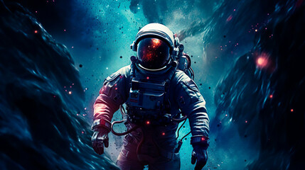 Mission flight to new galaxy and stars. Scientific expedition into deep space in order to search for new planets adapted for human life. An astronaut discovers new places in the universe. Cosmic