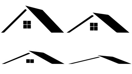 illustration of different types of roof pitches with window layout. 3d perceptive of the roof geometry with 4 differnent icons roof pitch and ventilation - obrazy, fototapety, plakaty