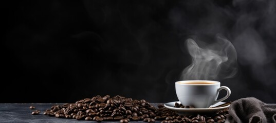 International Coffee Day. Cup of Java, Smoke, and Beans - Concept Banner with Copy Space