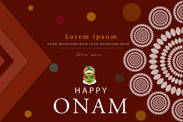 happy onam with kathakali and mandala,  use for poster, leaflet , banner