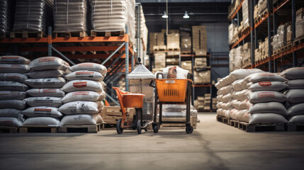 row of raw cement bag stack on construction warehouse ideas concept. - obrazy, fototapety, plakaty