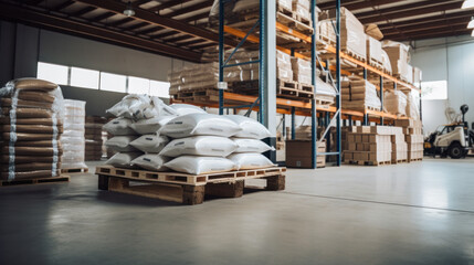 row of raw cement bag stack on construction warehouse ideas concept. - obrazy, fototapety, plakaty