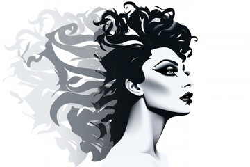 Drag queen silhouette who are usually a gay males who cross dress and wear heavy make up to expressive themselves in an artistic performance at a glamourous nightclub, stock illustration image - obrazy, fototapety, plakaty
