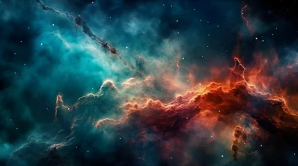 Deurstickers View of the nebula and cosmic clouds in the galaxy. The stars twinkle in the infinity of the universe. Amazing outer space. The genesis of a new planet. © Irina