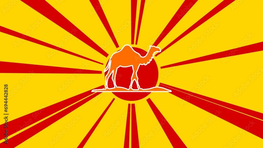 Aufkleber wild camel symbol on the background of animation from moving rays of the sun. large orange symbol in