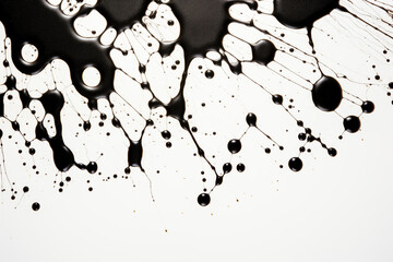 Zoomed-in detail of a drop of ink spreading on blotting paper, resembling the unpredictable nature of radical ideas. - obrazy, fototapety, plakaty