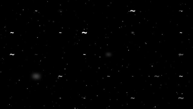 Template animation of evenly spaced tilde symbols of different sizes and opacity. Animation of transparency and size. Seamless looped 4k animation on black background with stars