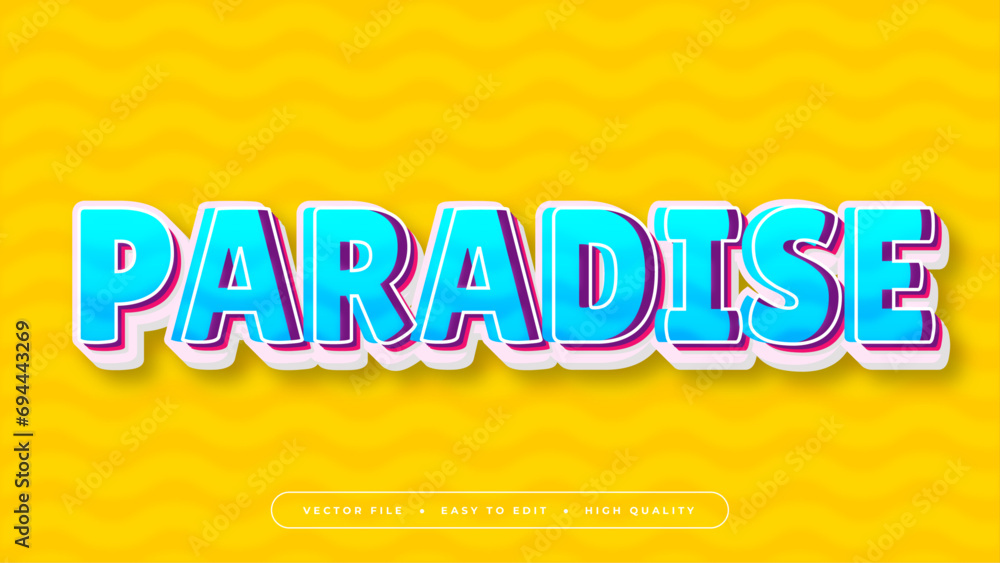 Poster blue yellow and white paradise 3d editable text effect - font style