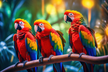 Vibrant Scarlet Macaws Perched on a Branch