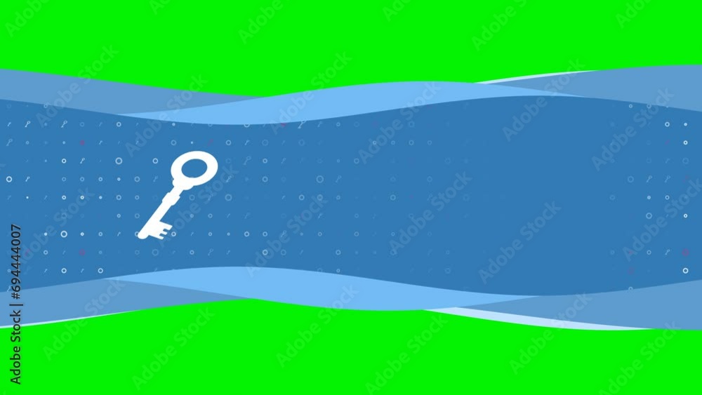 Poster animation of blue banner waves movement with white old key symbol on the left. on the background the