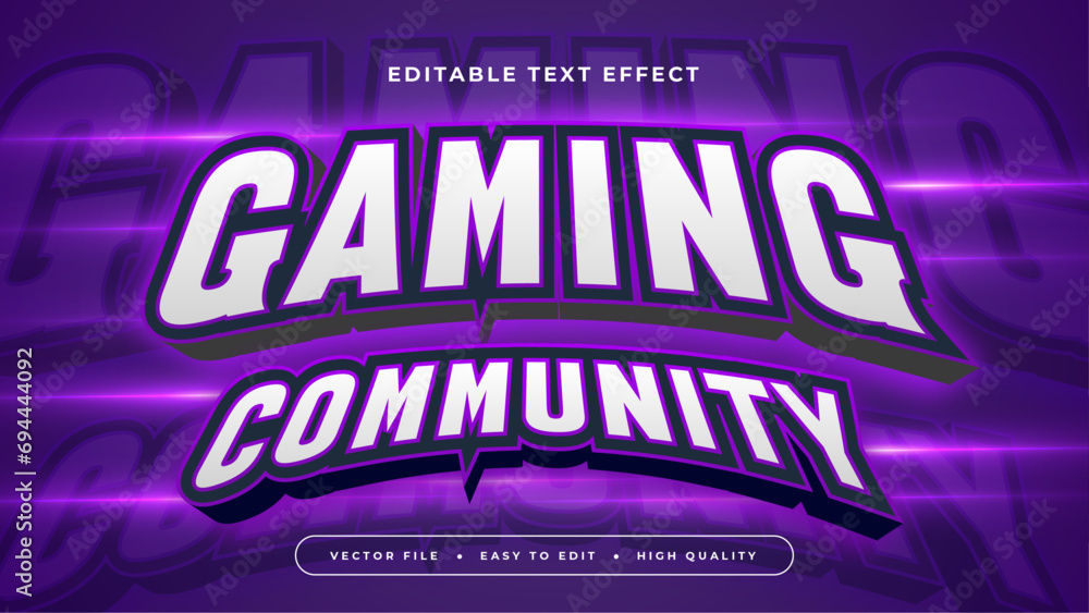 Poster purple violet and white gaming community 3d editable text effect - font style