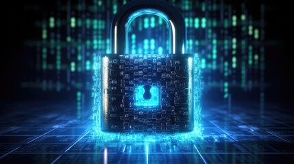 Data protection cyber security privacy background, Cyber binary code lock, Lock on binary code, Cyber security and data protection concept.