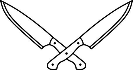 Two crossed knives icon design in linear style. - obrazy, fototapety, plakaty