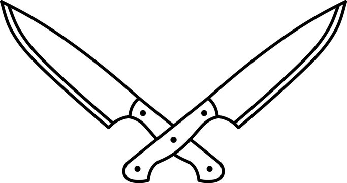 Two crossed knives icon design in linear style.