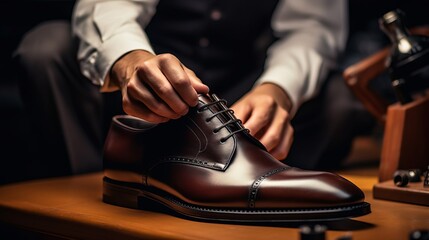 Skillful Cobbler Expertly Repairing a Shoe with Precision