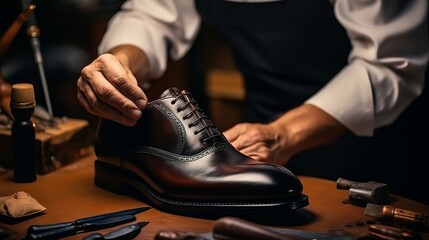 Skillful Cobbler Expertly Repairing a Shoe with Precision
