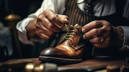Skillful Cobbler Expertly Repairing a Shoe with Precision