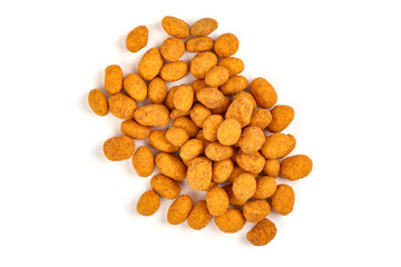 Crunchy coated peanuts, isolated on white background.