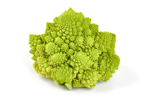 Romanesco broccoli, or Roman cauliflower, isolated on white background.