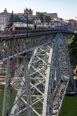 View of Don Luis I bridge, which connect Porto and Vilanova de Gaia in Portugal. 