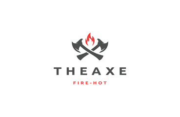 Axe fire logo icon design template flat vector