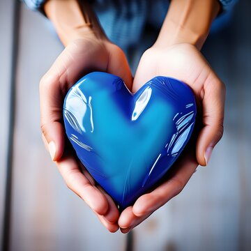 Embodying love and care, hands tenderly present a blue heart in this evocative image. Capture the essence of heartfelt emotions and the art of giving love. Perfect for conveying warmth and compassion