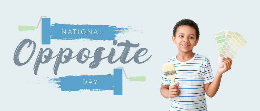 Banner for Opposite Day with little painter on light background