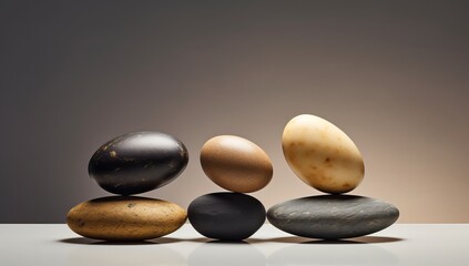 Fototapeta na wymiar Generative AI image of five eggs in the balance on several rocks