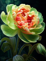 A green peony in close view, with a blurred background