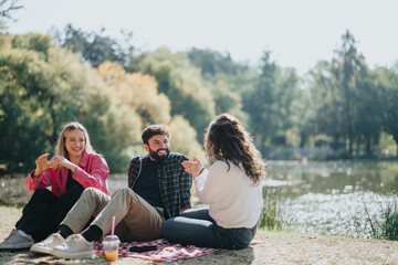 Joyful Friends Enjoying Fun Conversation in the Green City Park