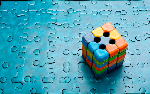 puzzle cube on blue background