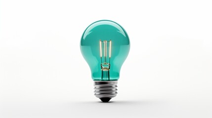 a teal light bulb, highlighting its unique illumination and calming color, set against a pure white background for a visually pleasing contrast.