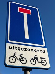 Dead end cul de sac dutch sign except bicycles