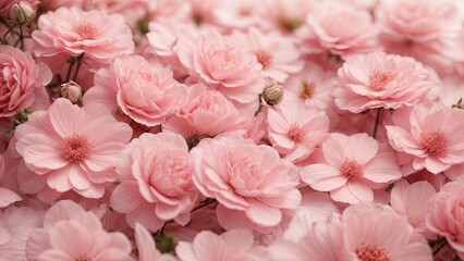 Delicate natural floral background in light pink pastel colors. Pink flowers in nature close up with soft focus.