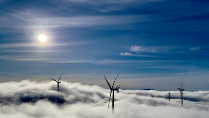 Wind turbines in the clouds in Norway 