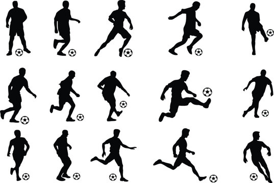 Collection of football, soccer players in different poses and positions. Editable vector for designing poster, banner or flyer for media and web regarding football tournament or competition. eps 10.