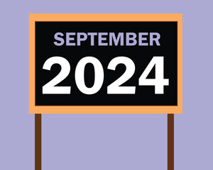 September 2024 text with board vector design isolated on color background.