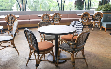 table and chairs in a cafe